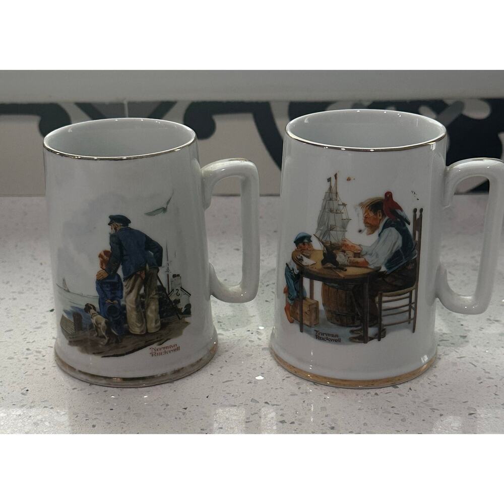 Vintage Set of 2  Norman Rockwell Coffee Mug Tea Cup Museum Collections